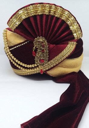 Embroidered Velvet Turban In Light Olive Green Mgm