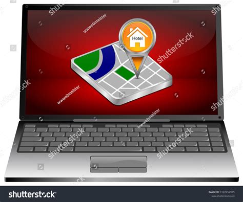 Laptop Computer Map Pointer Hotel Symbol Stock Illustration 1107452915