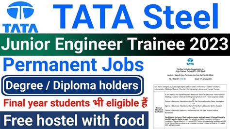 Tata Steel Junior Engineer Trainee Recruitment Tata Steel Jet