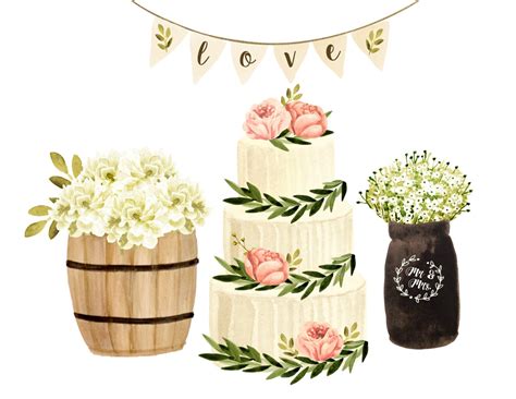 Cake clipart, wedding clipart, watercolor wedding clipart, rustic ...