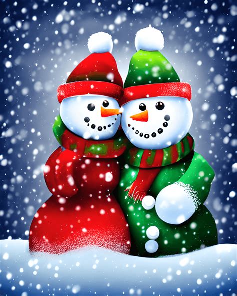 Fantasy Christmas Snowman and Snowwoman Huddled Together Under an ...