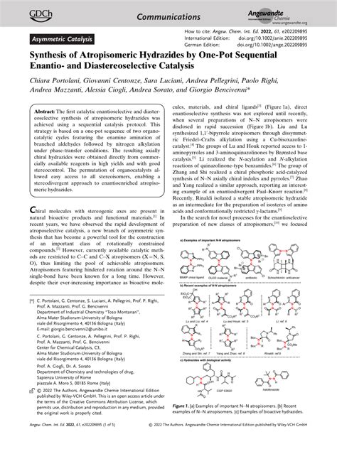 Pdf Synthesis Of Atropisomeric Hydrazides By Onepot Sequential