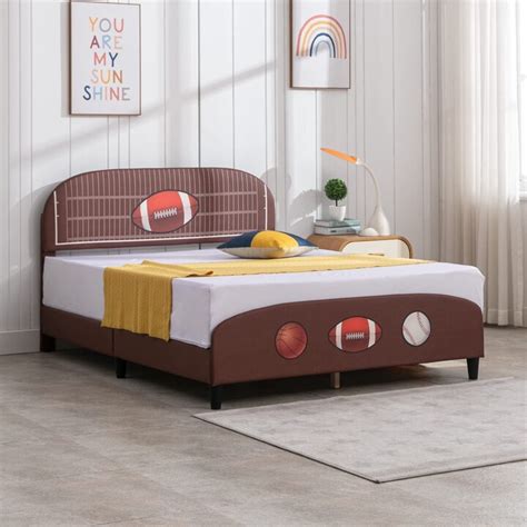 EPOWP Full Size Bed Frames for Kids, Faux Leather Upholstered Platform ...