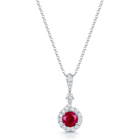 18ct White Gold Round Brilliant Cut Ruby And Diamond Halo Pendant With