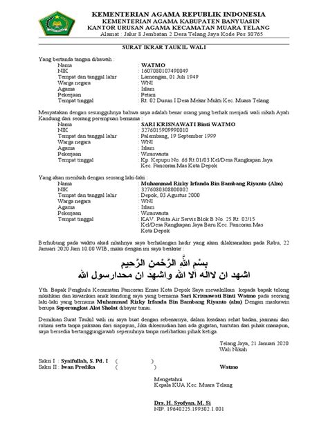 Surat Ikrar Taukil Wali Nikah Pdf