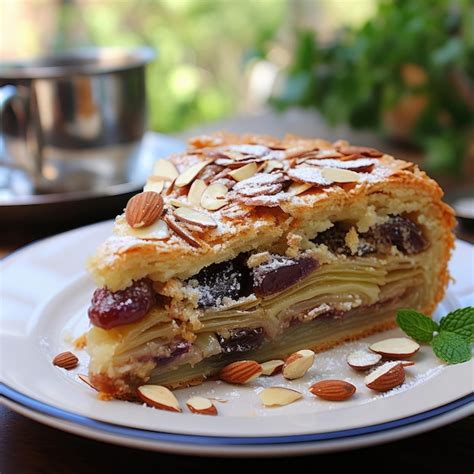 Pollo marroquí bastilla un pastel dulce y salado hecho con capas de