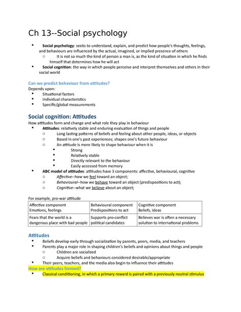 Chapter 13 Notes Ch 13 Social Psychology Social Psychology Seeks To