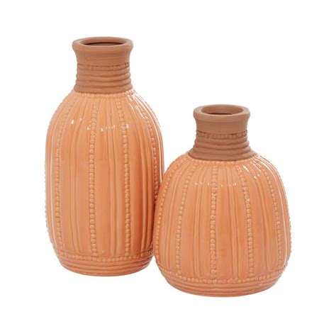 Litton Lane Orange Handmade Ceramic Decorative Vase Set Of 2 32761