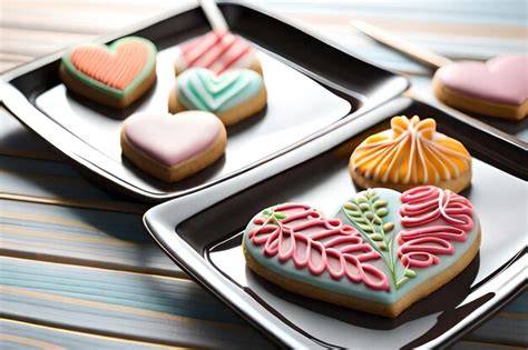 Un Plato De Galletas En Forma De Coraz N Con La Palabra Amor Foto Premium