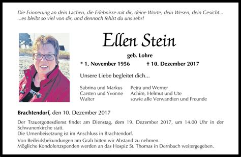 Traueranzeigen Von Ellen Stein Rz Trauer De