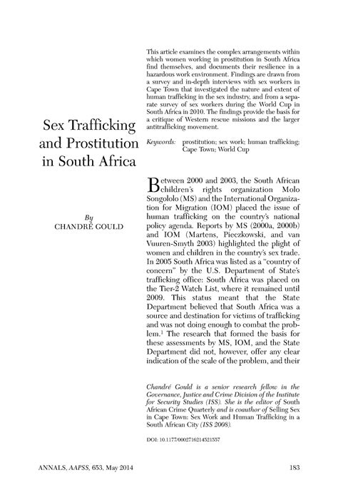 Sex Trafficking And Prostitution In Sout Annals Aapss 653 May 2014 183 Doi 10 Sex