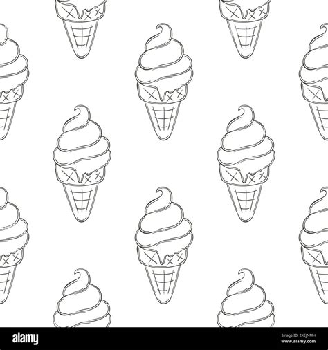 Summer Cute Ice Cream In Waffle Cones Seamless Pattern Coloring