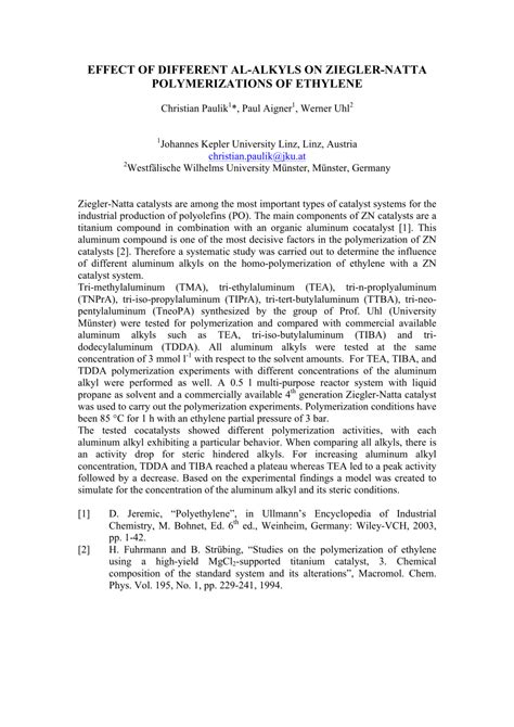 Pdf Influence Of Different Aluminium Alkyls On The Ziegler Natta