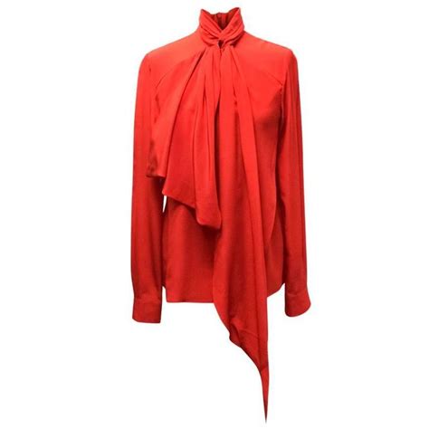 Givenchy Red Silk Blouse With Pussy Bow Tie For Sale At StDibs Red