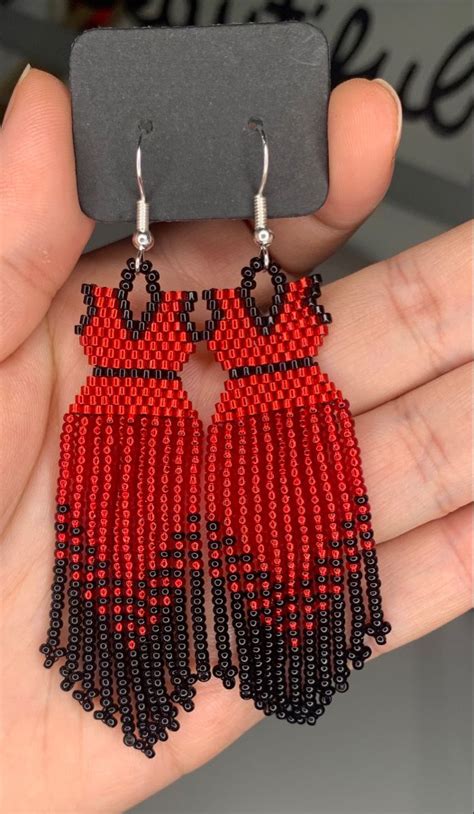 Beaded Red Dress Earrings Mmiwg Red Beaded Dress Red Bead Earrings