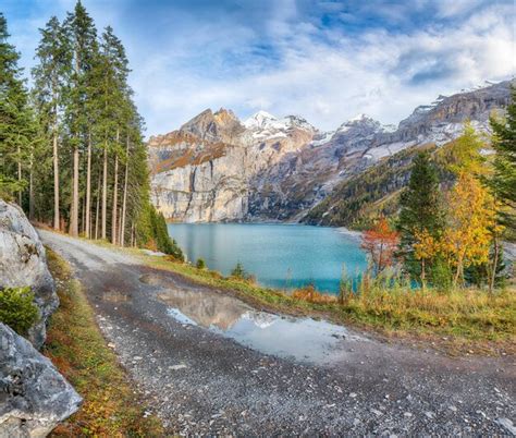 Premium Photo Incredible Autumn View Of Oeschinensee Lake Scene Of