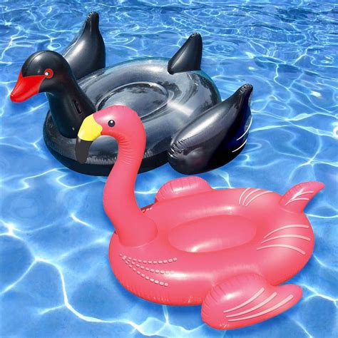 Set Of Two Swimming Pool Inflatable Float Giant Black Swan And Flamingo Poolfloats Flamingo