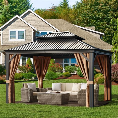 Lacoo X Hardtop Gazebo Outdoor Galvanized Steel Metal Double