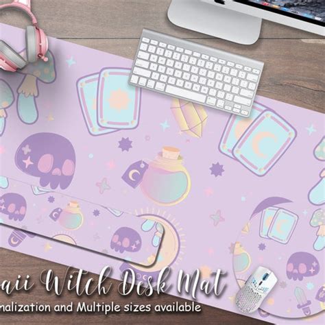 Pastel Goth Desk Mat Kawaii Cute Witch Mousepad Purple Etsy