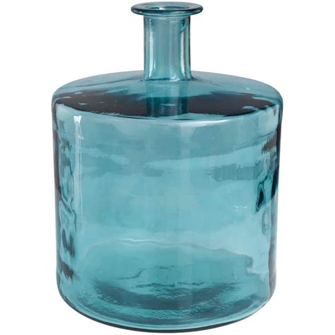 Litton Lane 17 In Teal Handmade Spanish Bottleneck Recycled Glass