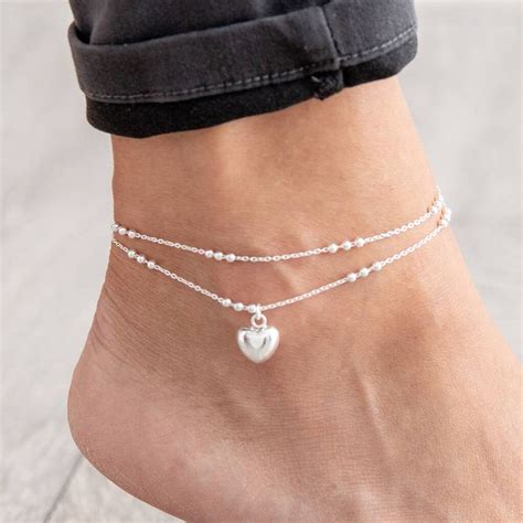 Sterling Silver Heart Ankle Bracelet By Poppyk Heart Ankle Bracelet