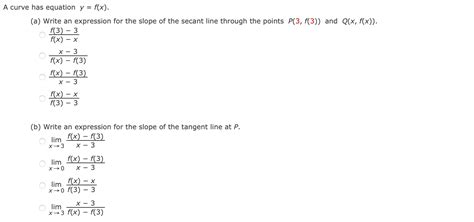 Solved Urve Has Equation Y F X A Write An Expression For