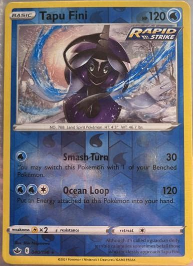 Tapu Fini Reverse Holo Ungraded Pokemon Chilling Reign