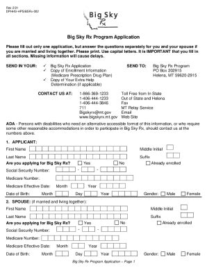 Fillable Online Dphhs Mt Big Sky Rx Program Application Big Sky Rx