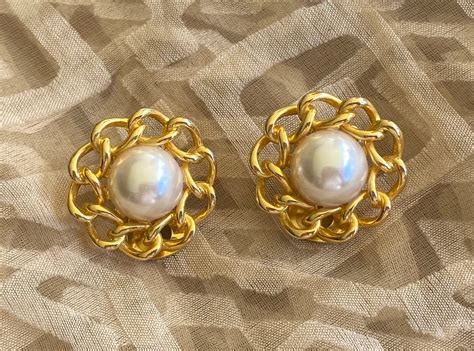 Vintage New Classic Gold Pearl Clip On Earrings Etsy