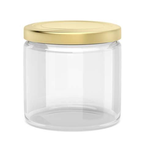 Premium Photo Empty Glass Jar With Golden Cap Isolated On White