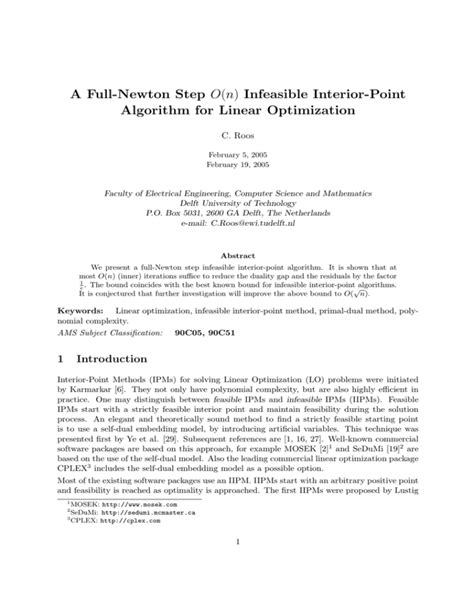 N Infeasible Interior Point A Full Newton Step O Algorithm For Linear