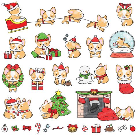 Premium Vector Clipart Kawaii Christmas Corgis Cute Etsy Denmark