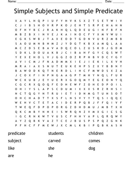 Simple Subjects And Simple Predicate Word Search WordMint