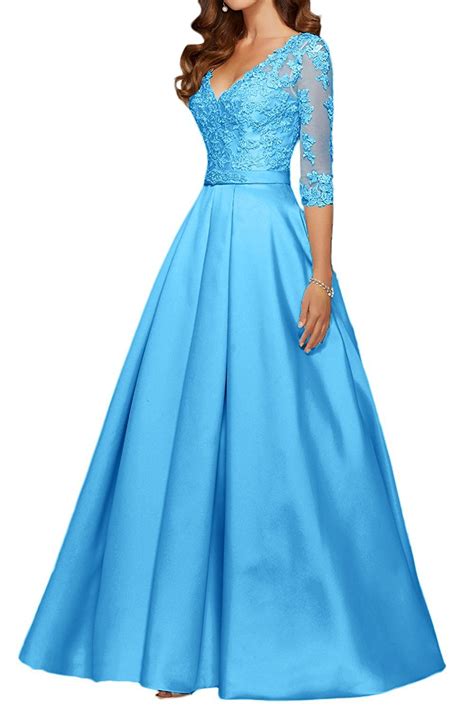 Promgirl House Damen Prinzessin Blau Spitze V Ausschnitt Abendkleider