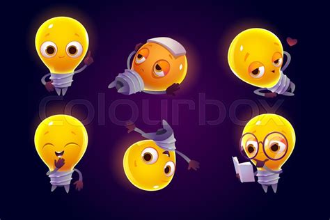 Cute Light Bulb Character In Different Stock Vector Colourbox