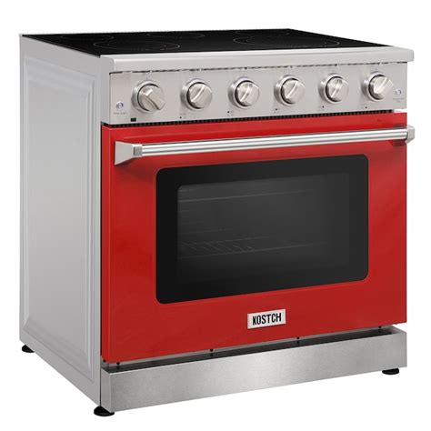 Kostch 36 In Glass Top 5 Burners 6 Cu Ft Convection Oven Freestanding Electric Range Red Kos