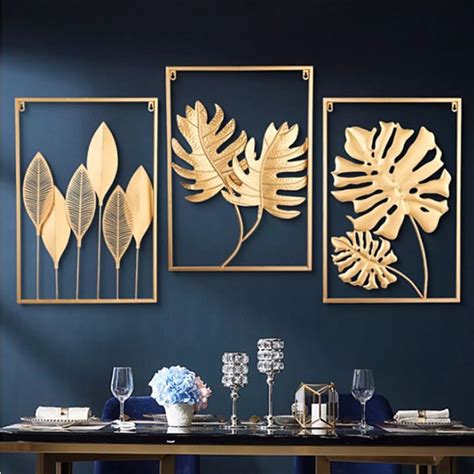 Metal Wall Decor With Square Frame Leaf Art Gold Framed Leaves Artwork