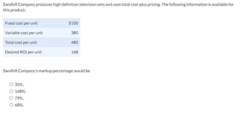 Solved Sandhill Company Produces High Definition Television Chegg