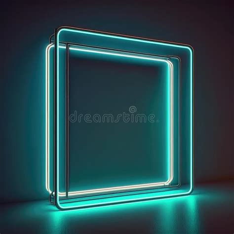 Abstract Art In Neon Spotlight In Square Frame Isolated On Black