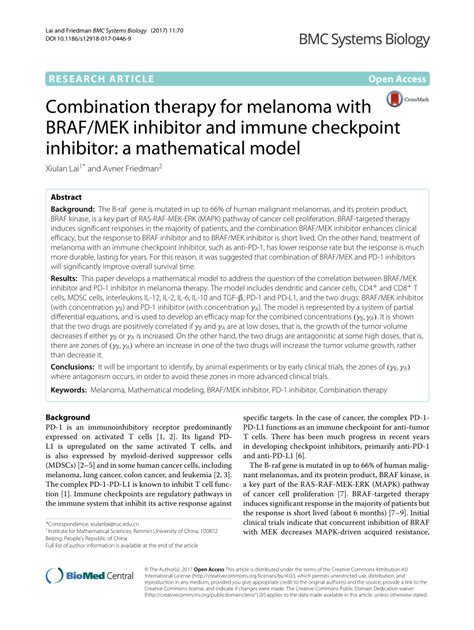 Pdf Combination Therapy For Melanoma With Braf Mek Inhibitor And