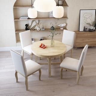 Piece Wood Round Dining Table Set With Upholstered Dining Chairs