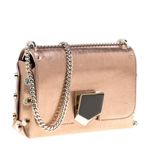 Jimmy Choo Rose Gold Metallic Leather Petite Lockett Crossbody Bag For