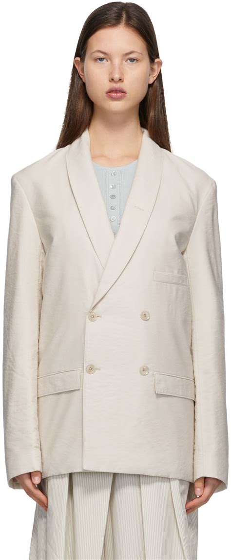 Beige Belted Double Breasted Blazer