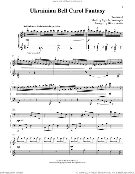 Ukrainian Bell Carol Fantasy Arr Glenda Austin Sheet Music For Piano