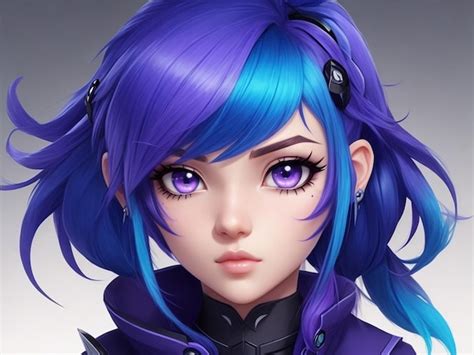 Premium AI Image | Exquisite facial features cartoon anime blue purple ...