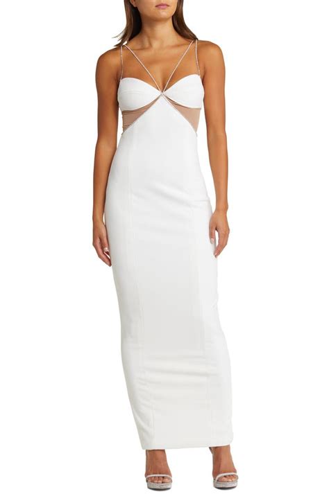 Heiress Beverly Hills Diamante Cutout Maxi Dress White Editorialist