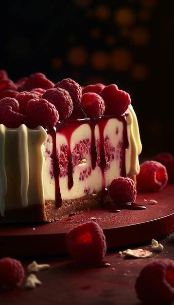 Premium Ai Image A Slice Of Raspberry Cheesecake With Raspberries On Top