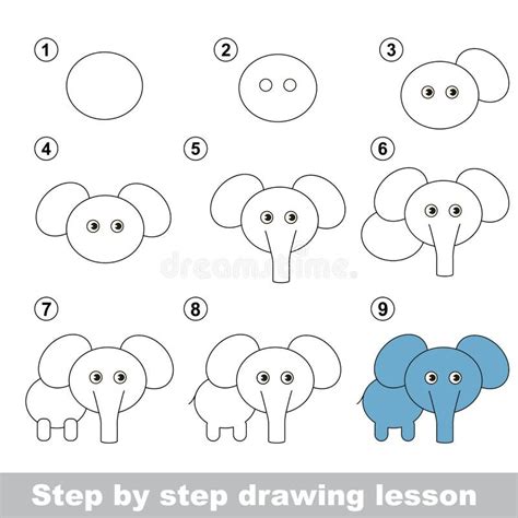 Tutorial Del Dibujo Cómo Dibujar Un Elefante Ilustración del Vector ...