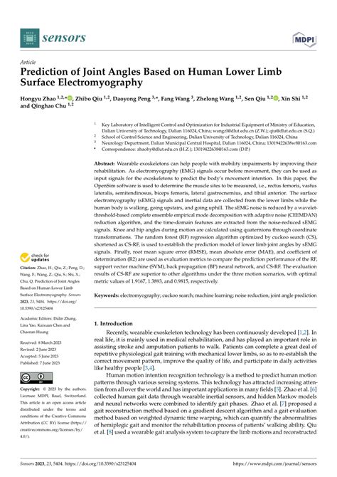 Pdf Prediction Of Joint Angles Based On Human Lower Limb Surface