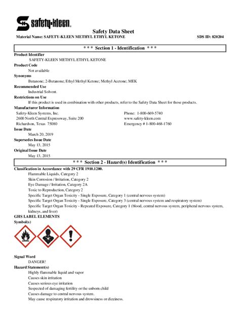 Fillable Online Methyl Ethyl Ketone Sdssafety Data Sheet Fax Email Print Pdffiller